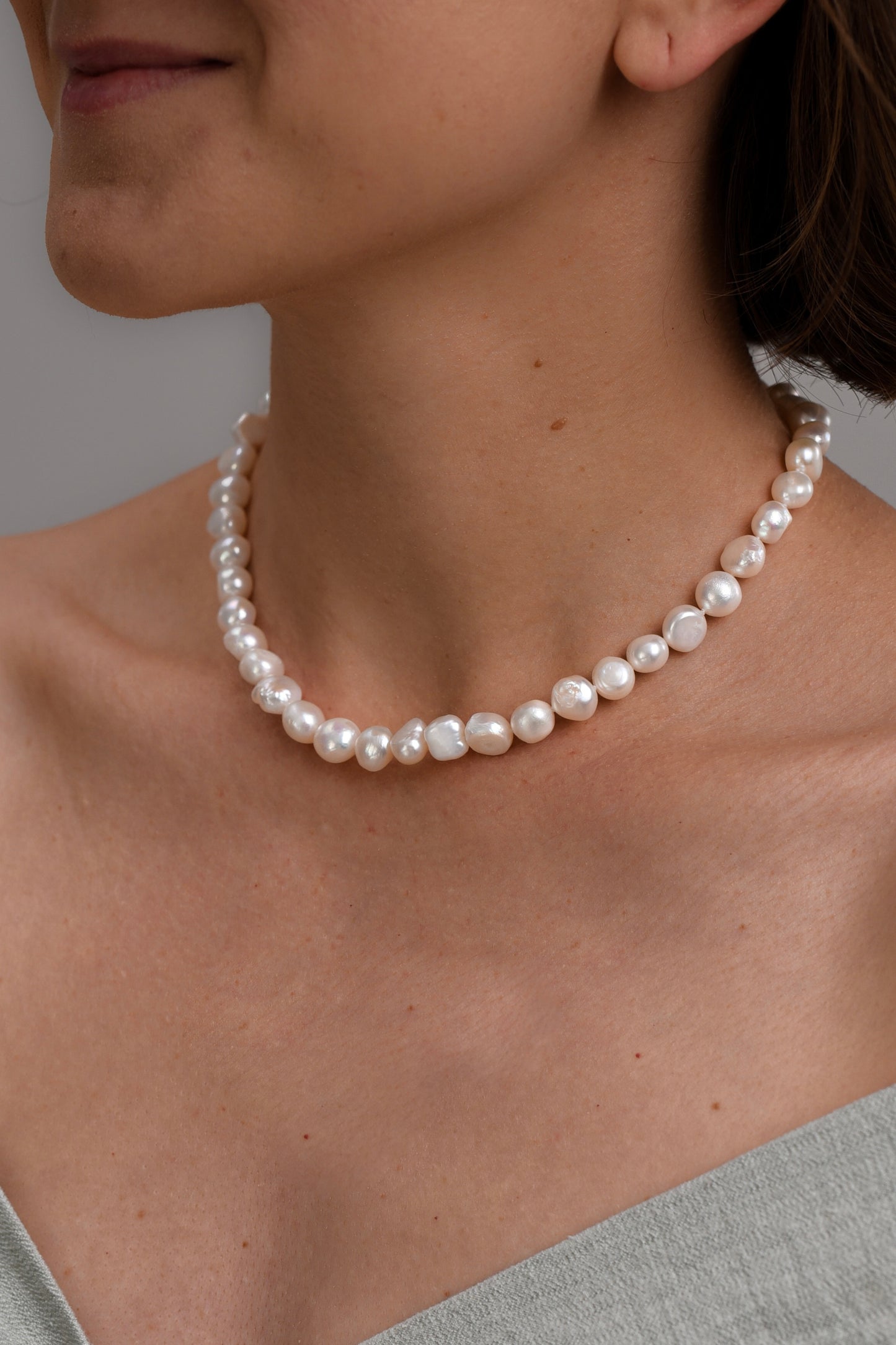 Colier perla albă 10 mm baroque Premium