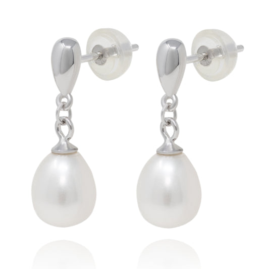 Cercei perla albă 8 mm argint picătură
