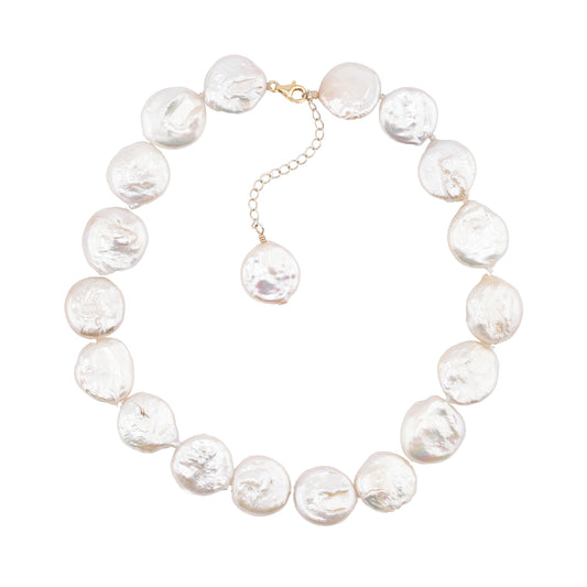 Choker perla albă keshi 15 mm argint premium