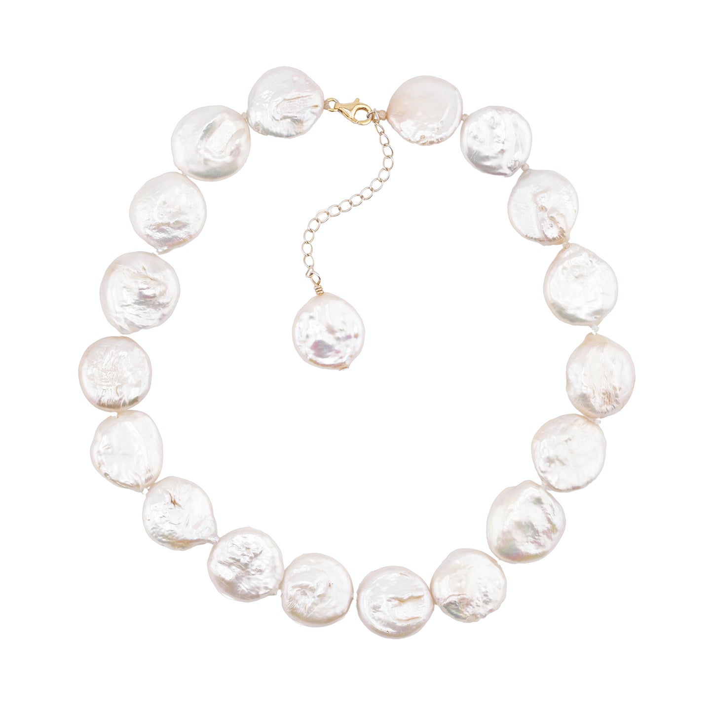 Choker perla albă keshi 15 mm argint premium